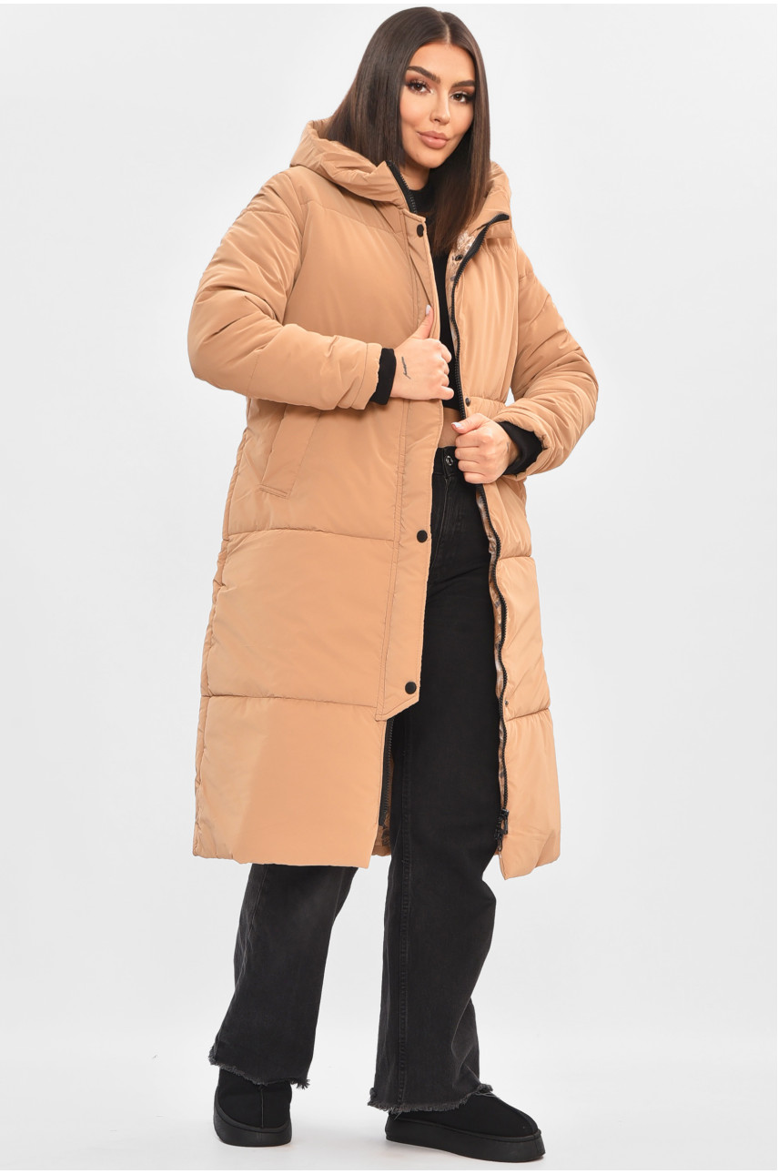 Куртка жіноча подовжена демісезонна коричневого кольору 322 205498