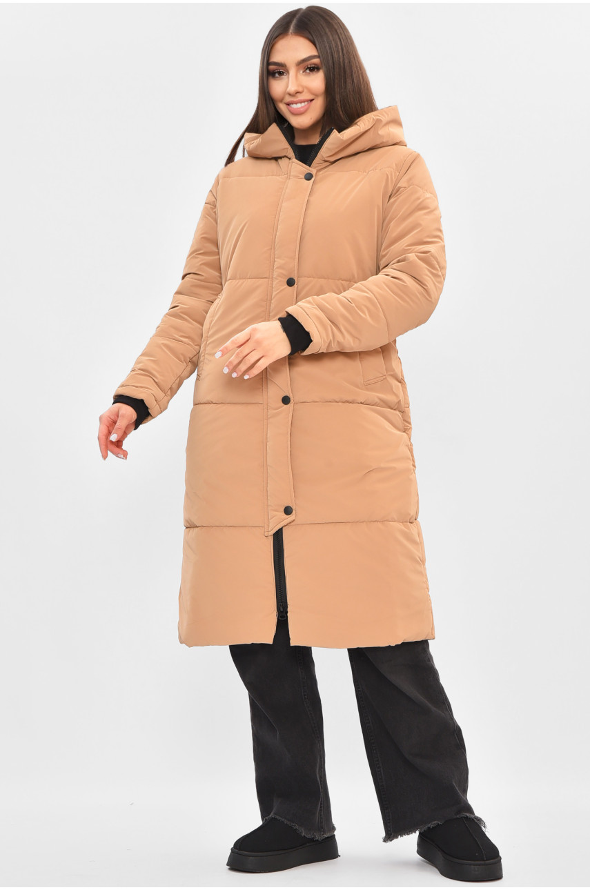 Куртка жіноча подовжена демісезонна коричневого кольору 322 205498