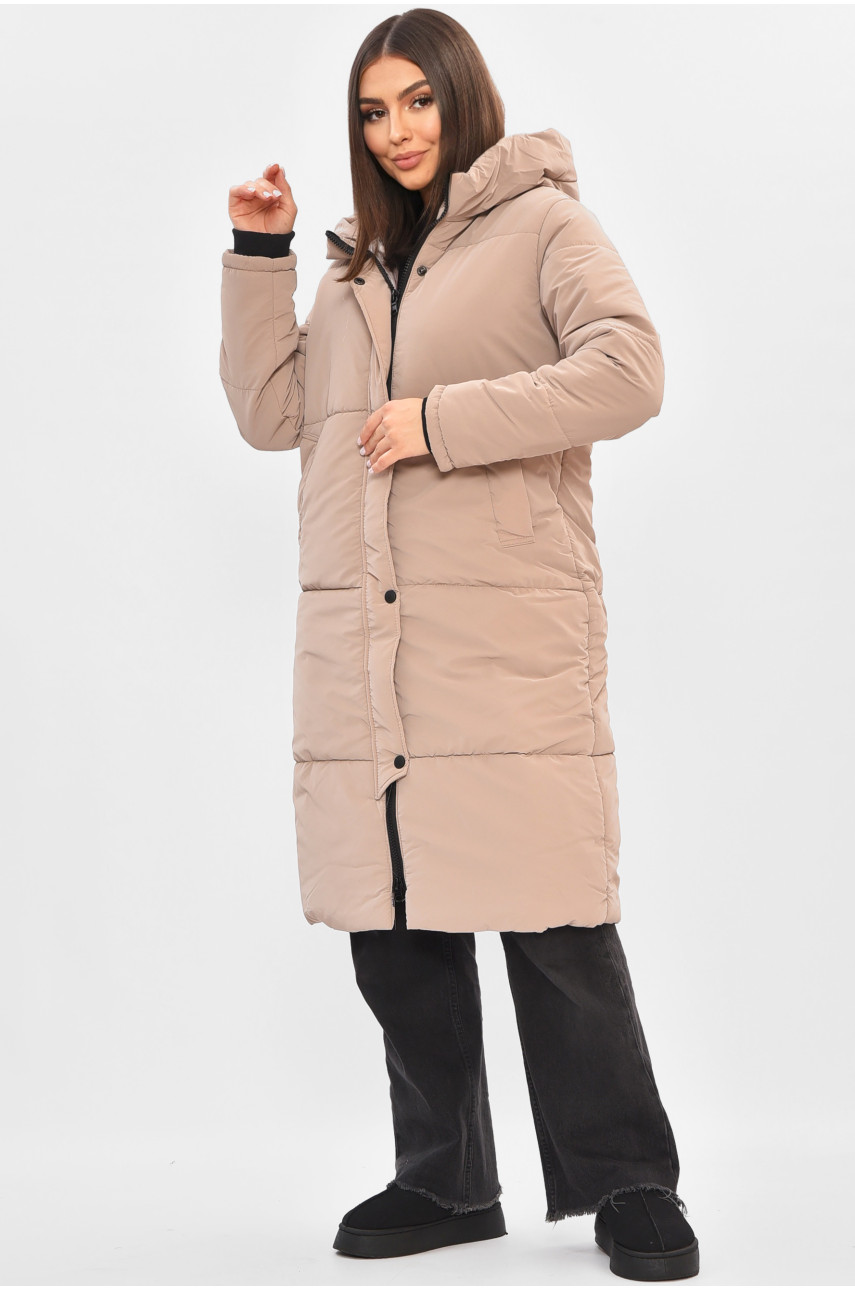 Куртка жіноча подовжена демісезонна бежевого кольору 322 205501