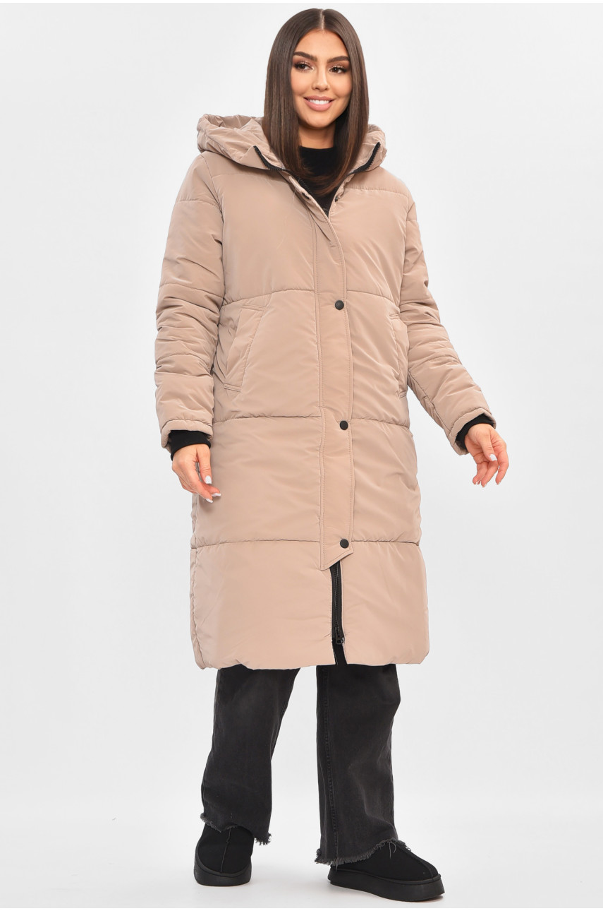 Куртка жіноча подовжена демісезонна бежевого кольору 322 205501