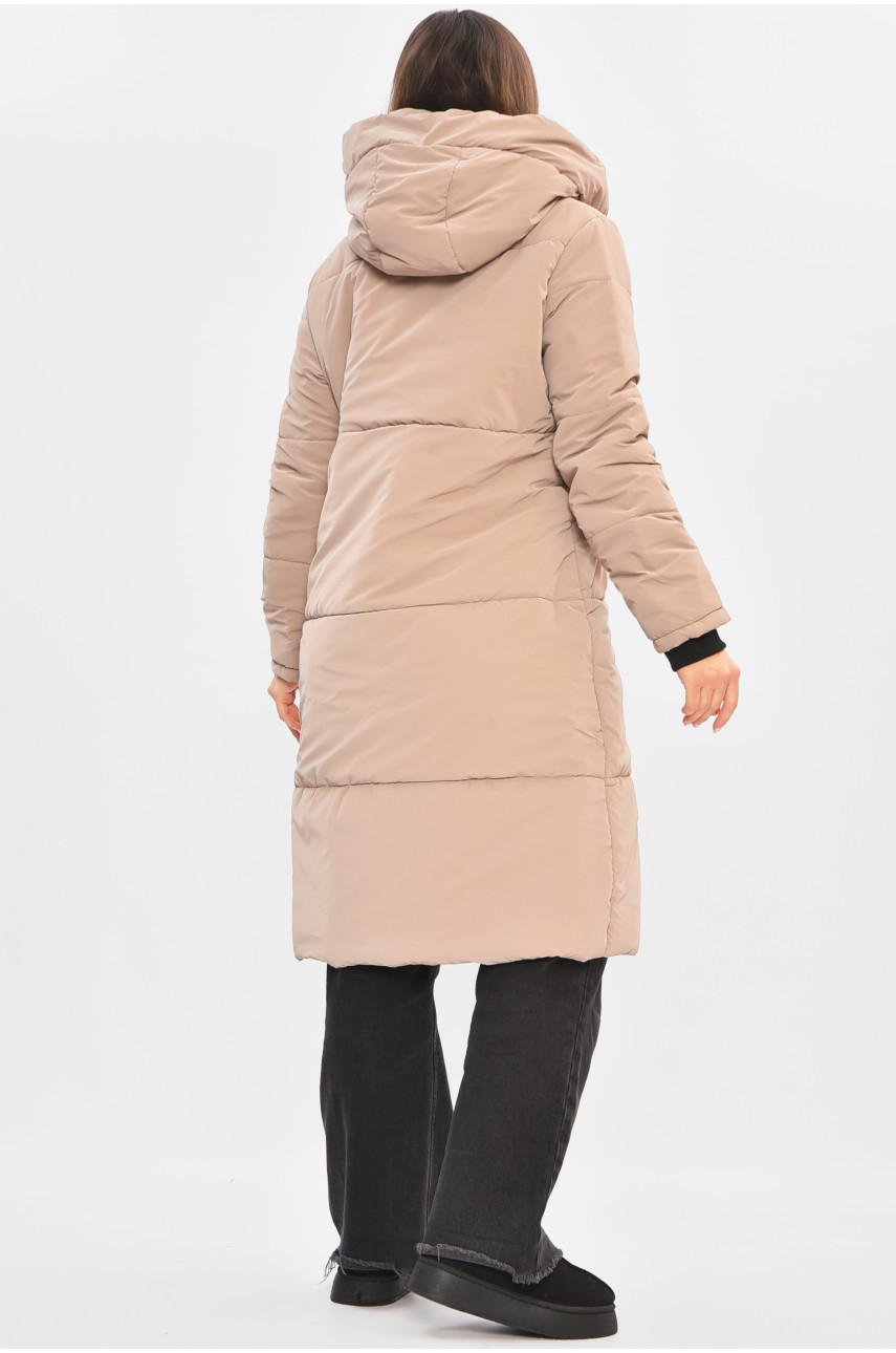 Куртка жіноча подовжена демісезонна бежевого кольору 322 205501