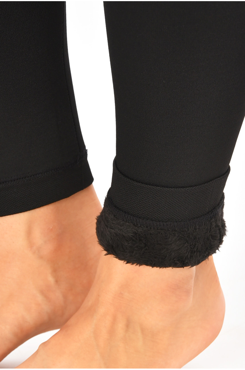 Лосины женские на искусственном меху черного цвета 2010 205505