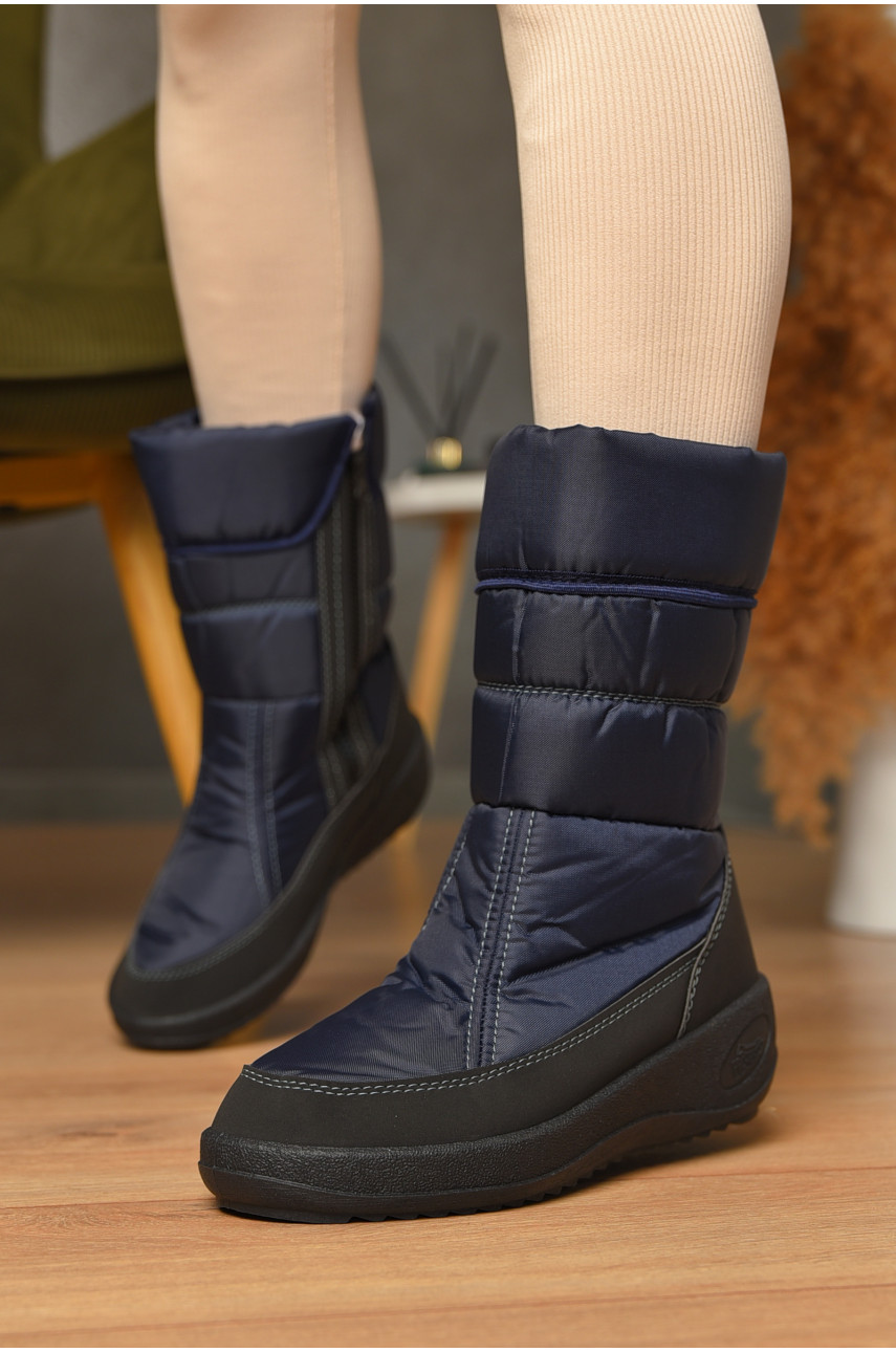 Дутики женские на меху темно-синего цвета 503 205601