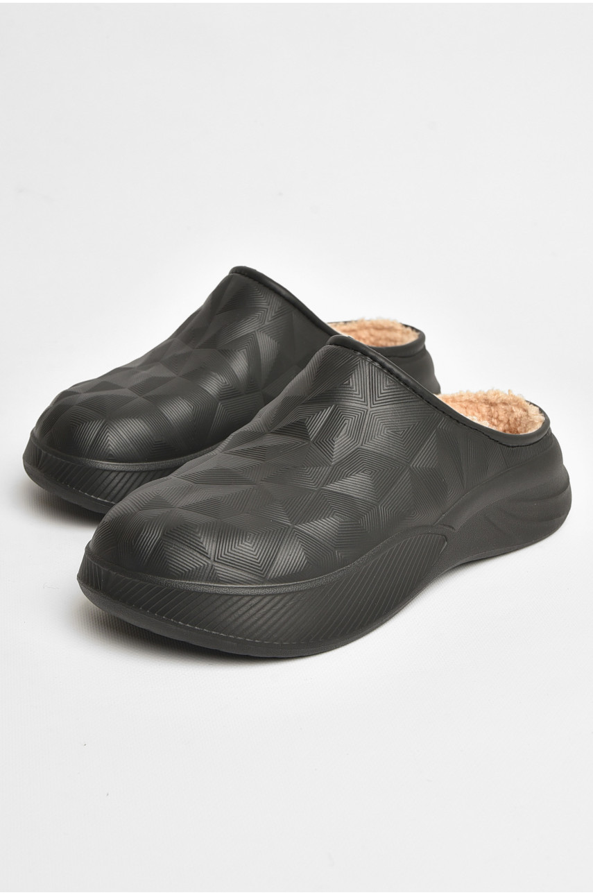 Сабо мужские на меху черного цвета 803 205612