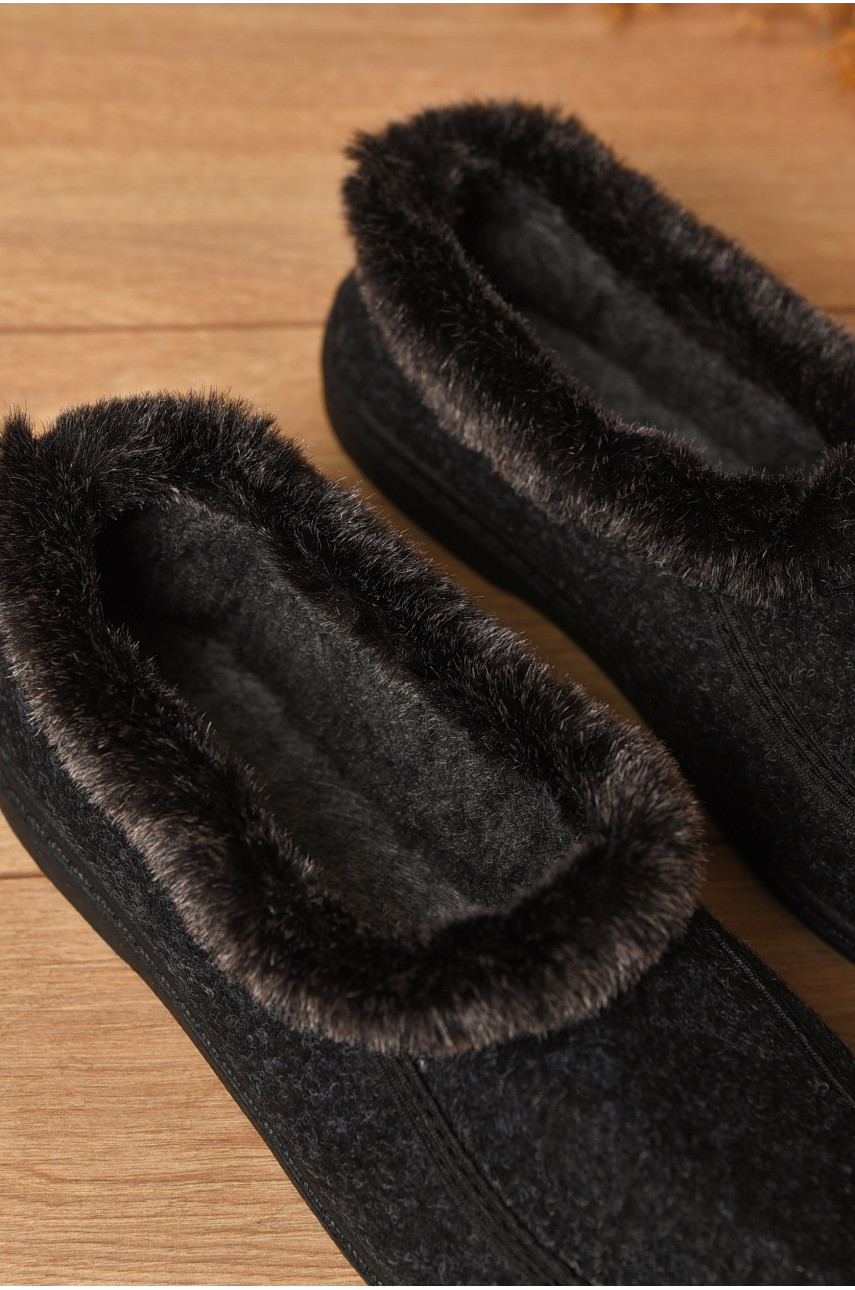 Тапочки женские на меху черного цвета G-039-1 205621