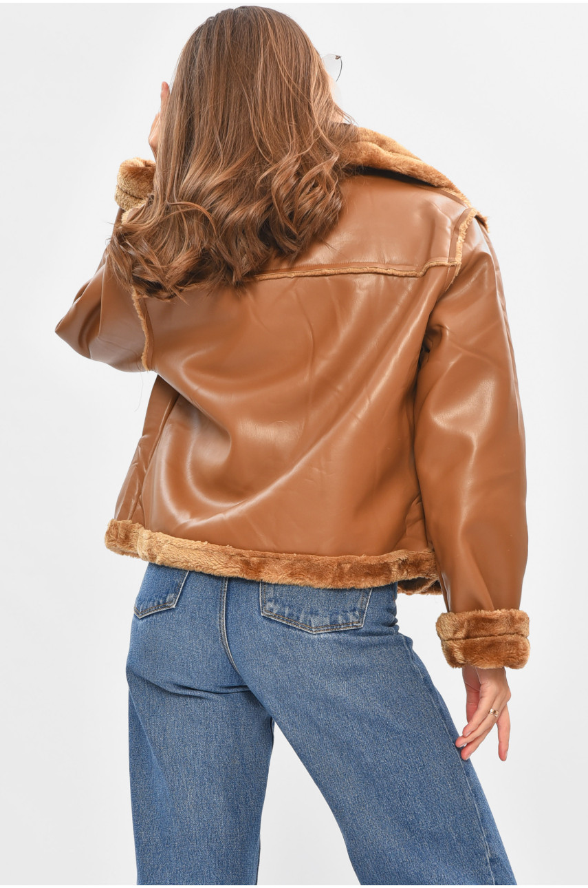 Дублянка жіноча коричневого кольору на штучному хутрі 88099 205640