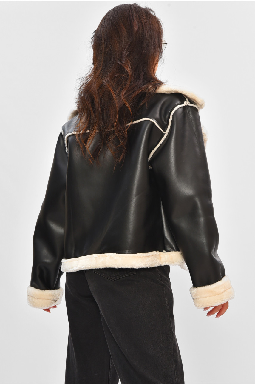 Дублянка жіноча чорного кольору на штучному хутрі 88099 205641