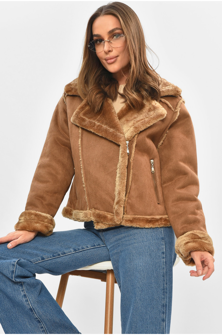 Дублянка жіноча коричневого кольору на штучному хутрі 88165 205647