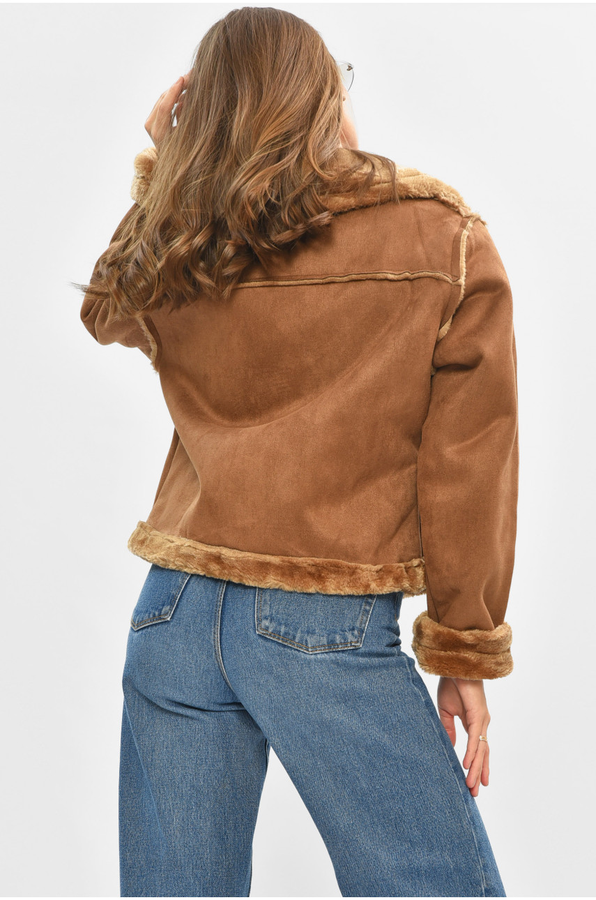 Дублянка жіноча коричневого кольору на штучному хутрі 88165 205647