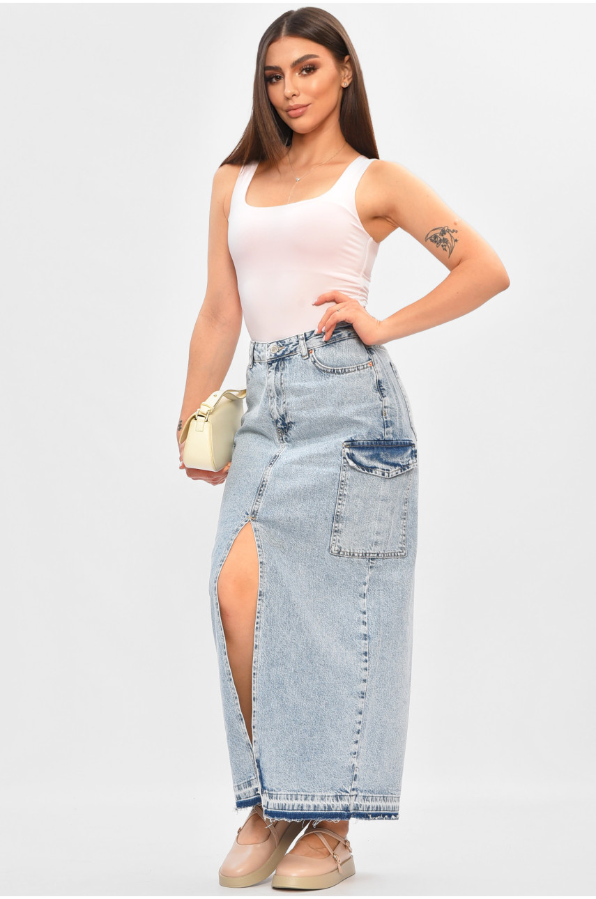Юбка женская джинсовая удлиненная светло-голубого цвета 2663-1 205658