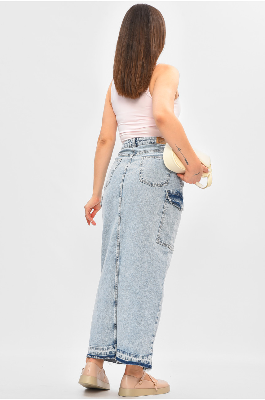 Юбка женская джинсовая удлиненная светло-голубого цвета 2663-1 205658