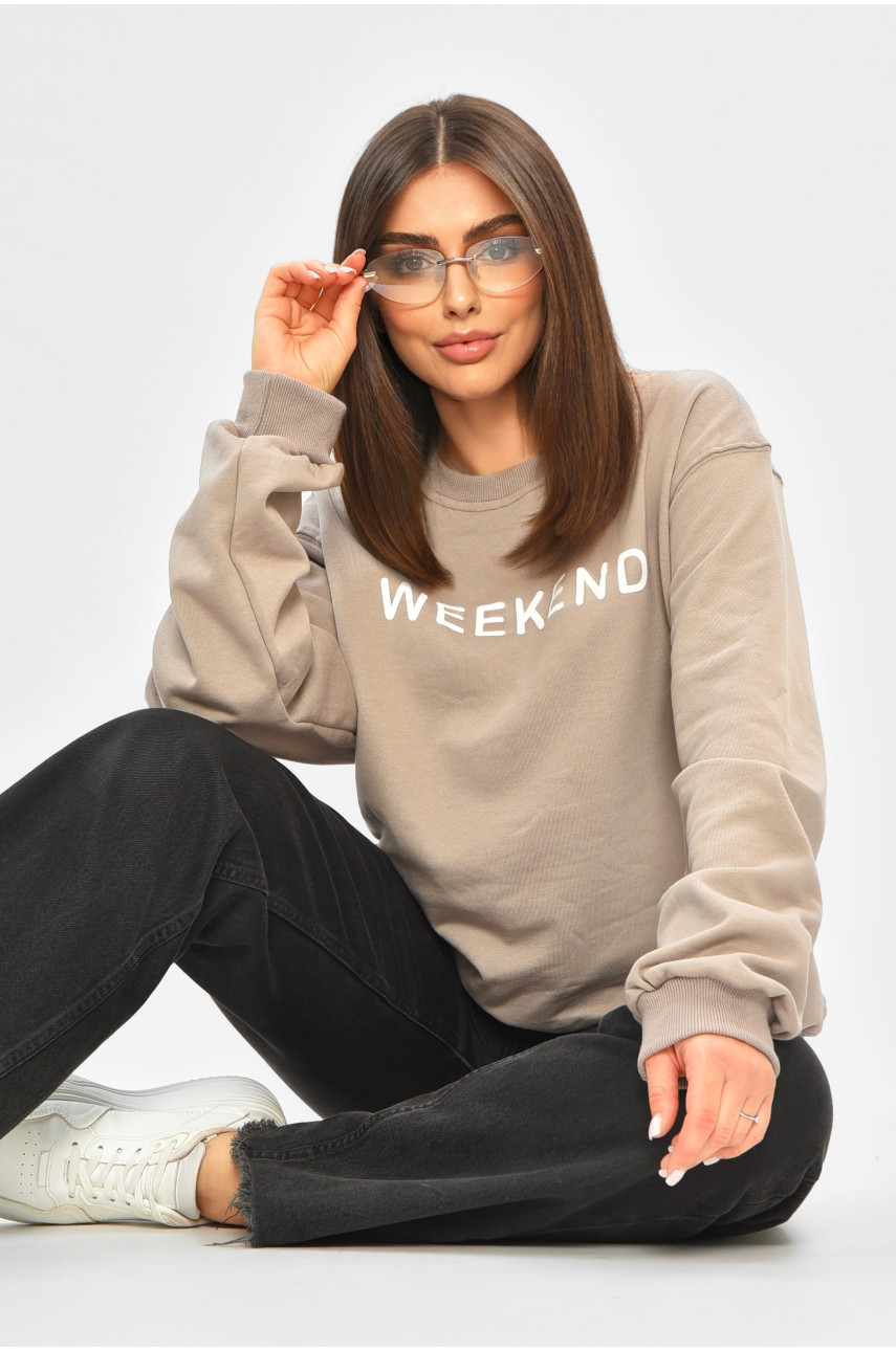 Свитшот женский цвета мокко с принтом 2756 205667