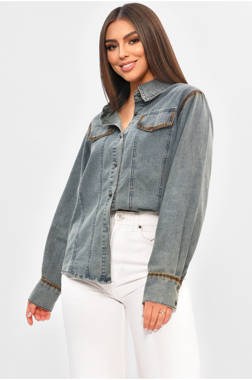 Сорочка жіноча джинсова синього кольору на кнопках 65020 205669