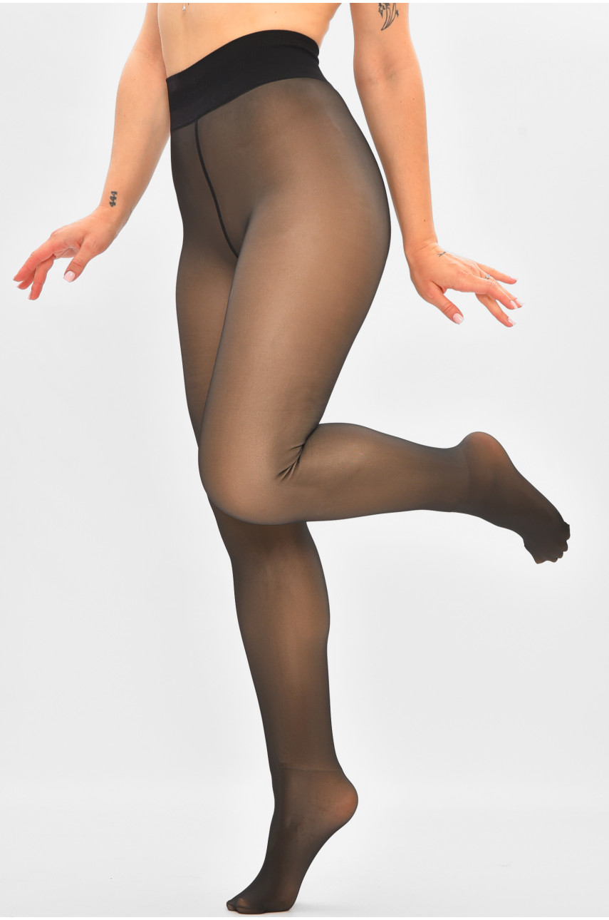 Колготки жіночі на хутрі з імітацією шкіри чорно-бежевого кольору 6868-1 205693