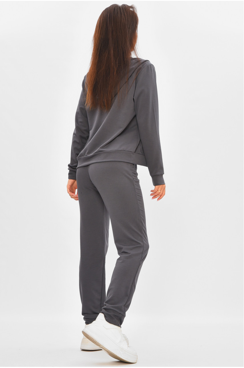 Спортивний костюм жіночий однотонний темно-сірого кольору 198 205711 Спортивний костюм жіночий однотонний темно-сірого кольору 198 205711