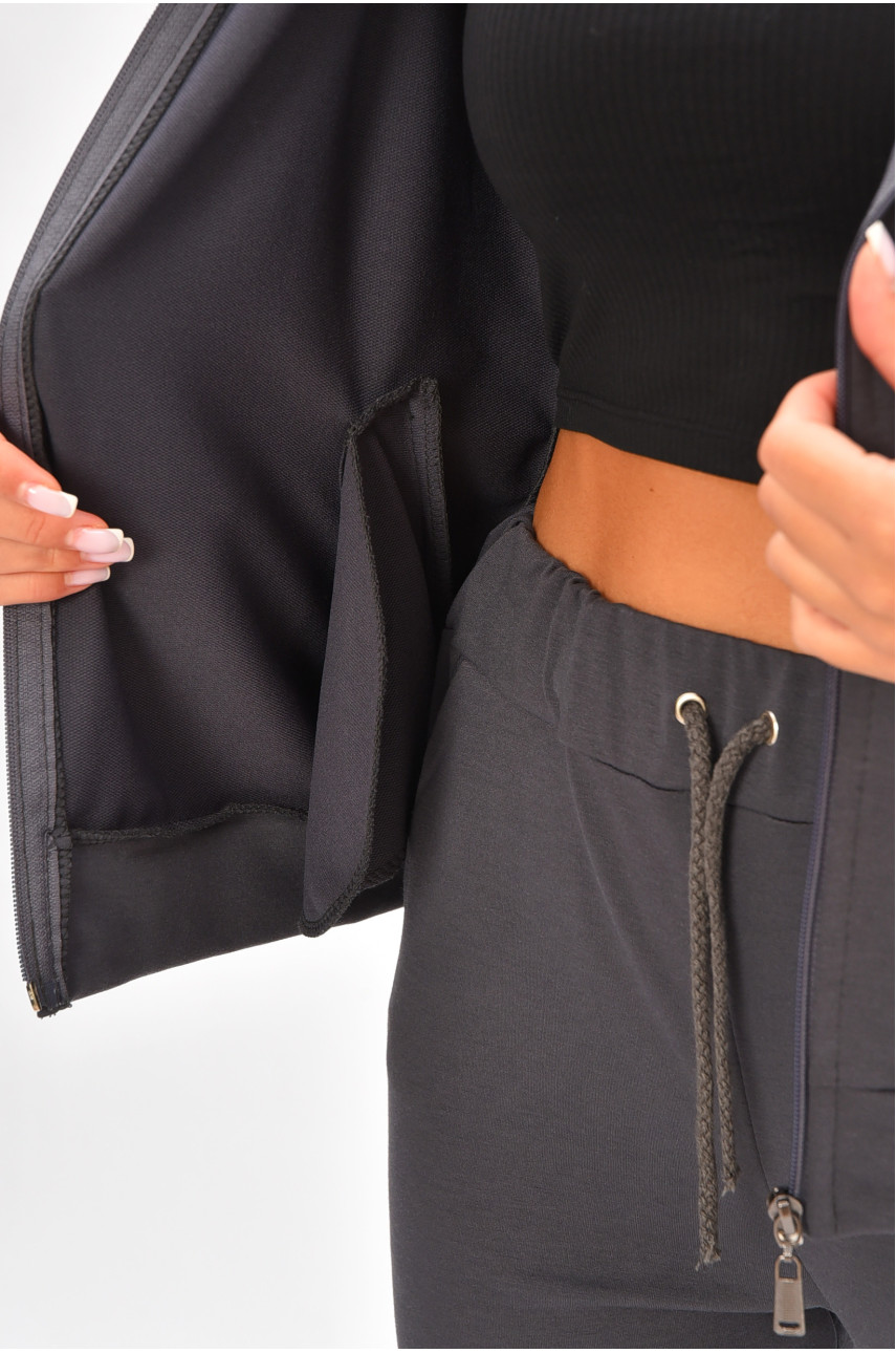 Спортивний костюм жіночий однотонний темно-сірого кольору 198 205711 Спортивний костюм жіночий однотонний темно-сірого кольору 198 205711