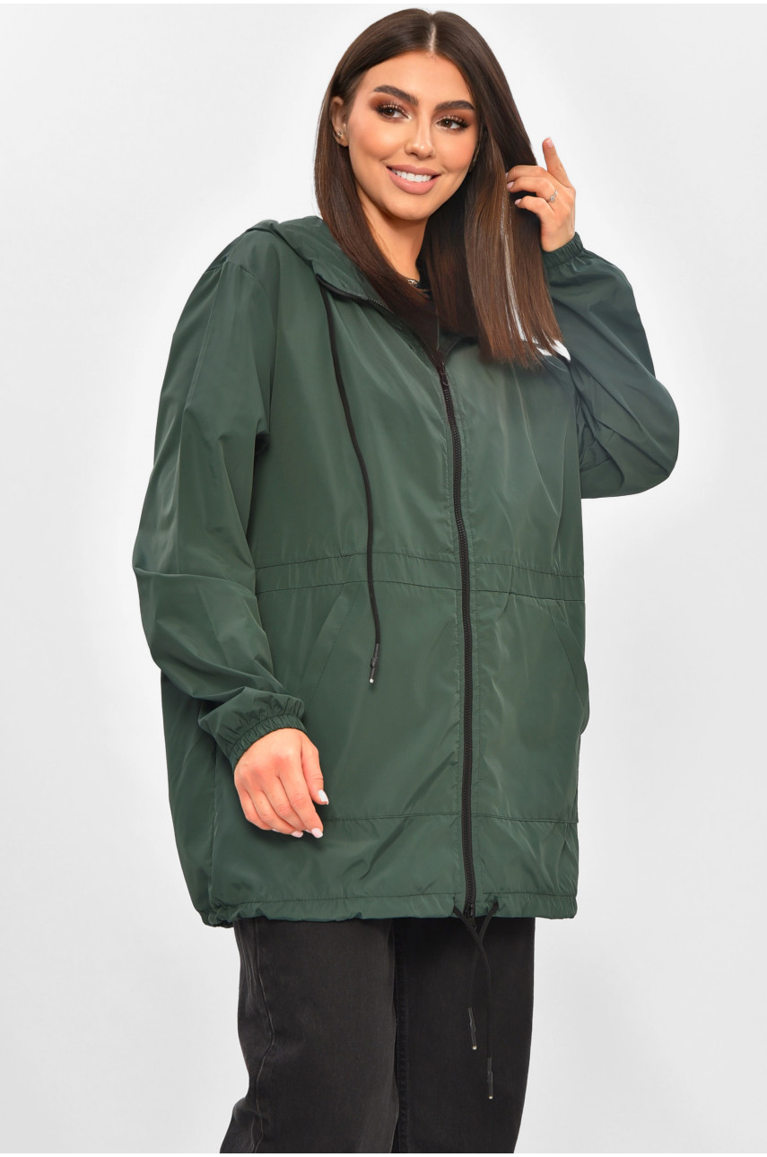 Вітровка жіноча однотонна темно-зеленого кольору 1158 205787