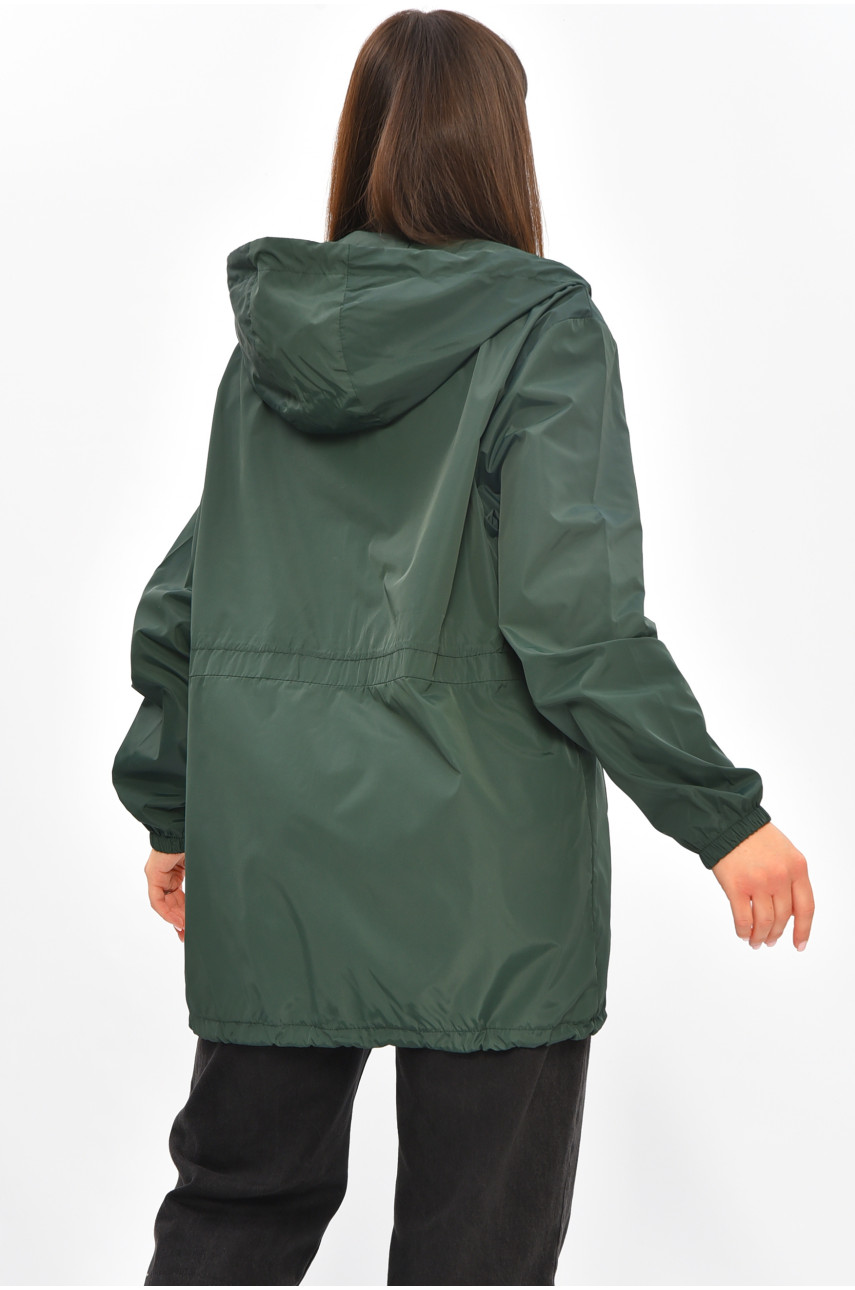 Вітровка жіноча однотонна темно-зеленого кольору 1158 205787