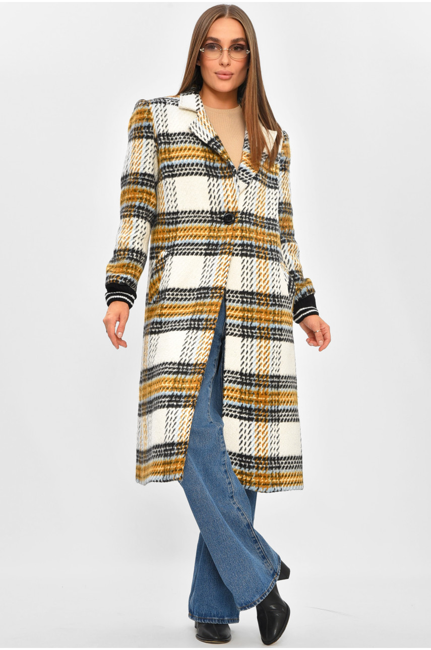 Пальто жіноче білого кольору з принтом 205790