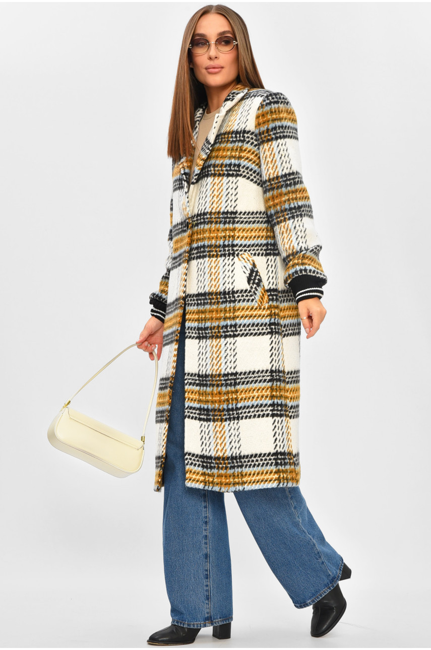 Пальто жіноче білого кольору з принтом 205790