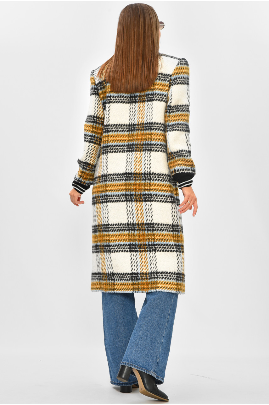 Пальто жіноче білого кольору з принтом 205790