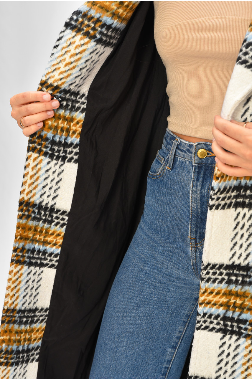 Пальто жіноче білого кольору з принтом 205790