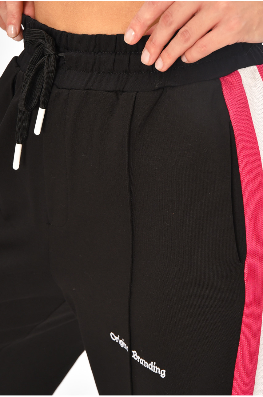 Штаны женские черного цвета со вставками 376 205793