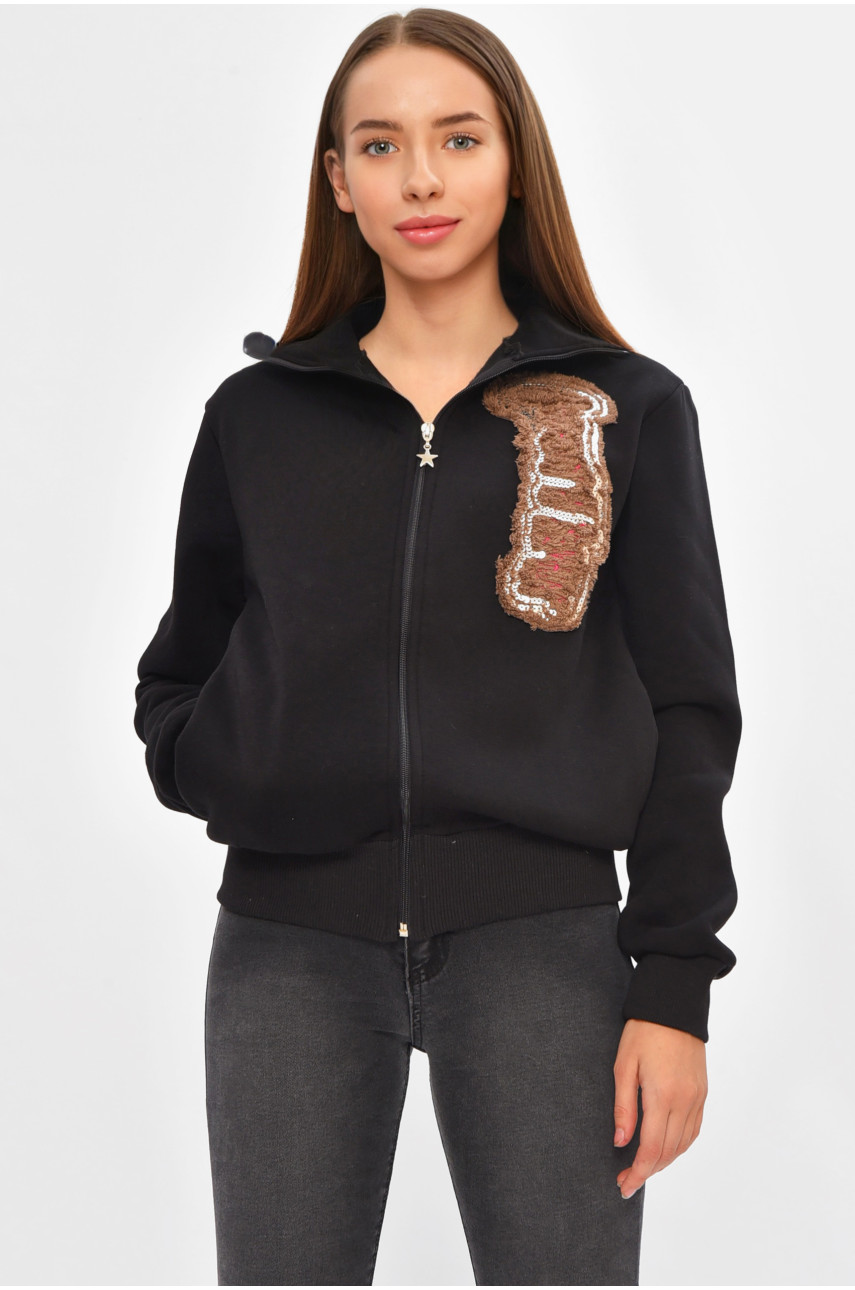 Кофта подростковая на флисе для девочки черного цвета 4134 205839