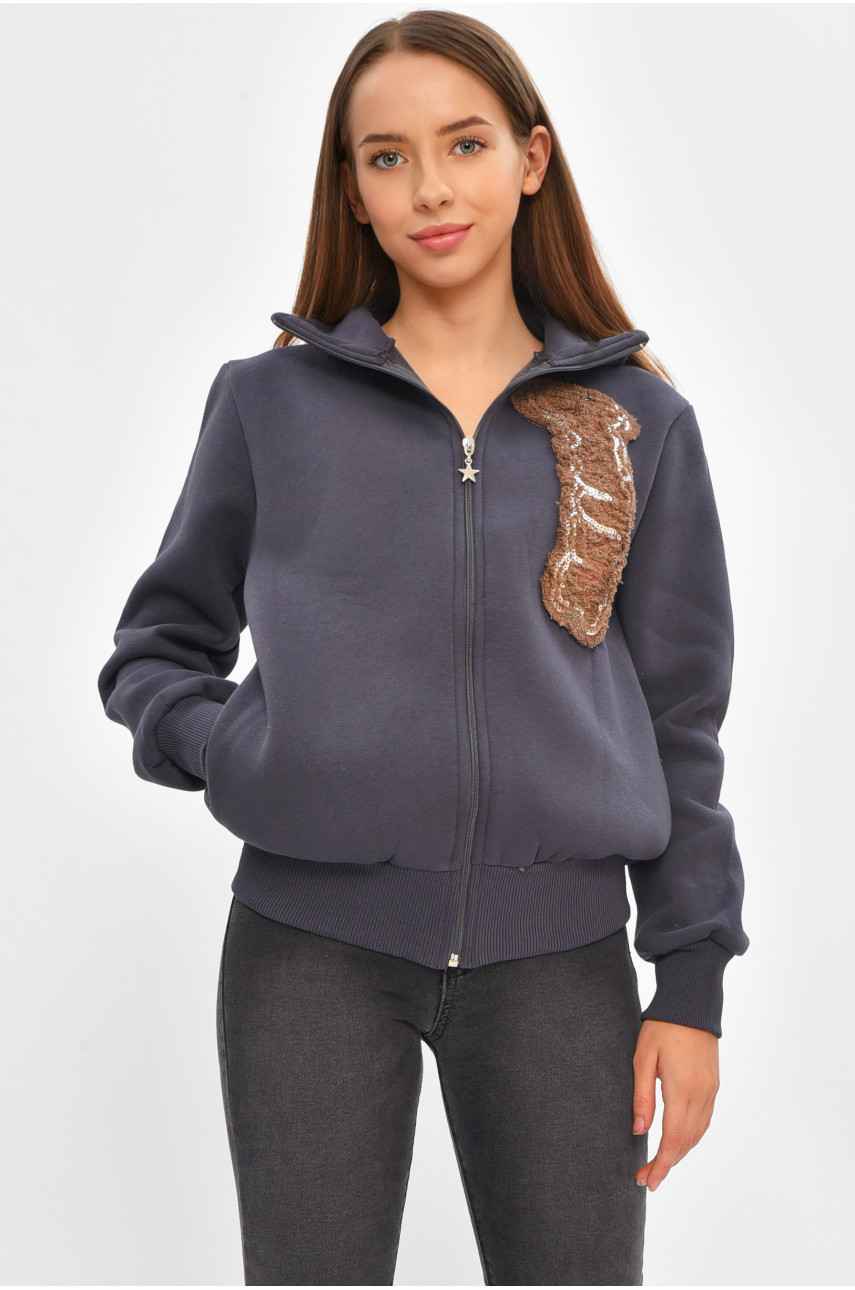 Кофта подростковая на флисе для девочки тёмно-синего цвета 4134 205840