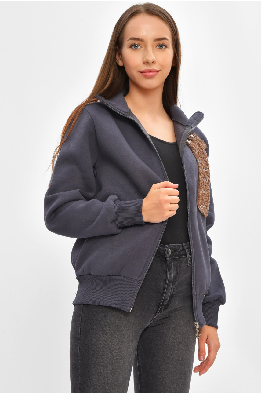 Кофта подростковая на флисе для девочки тёмно-синего цвета 4134 205840