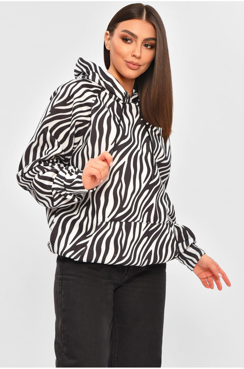 Худи женское полубатальное утепленное черного цвета с принтом 205855