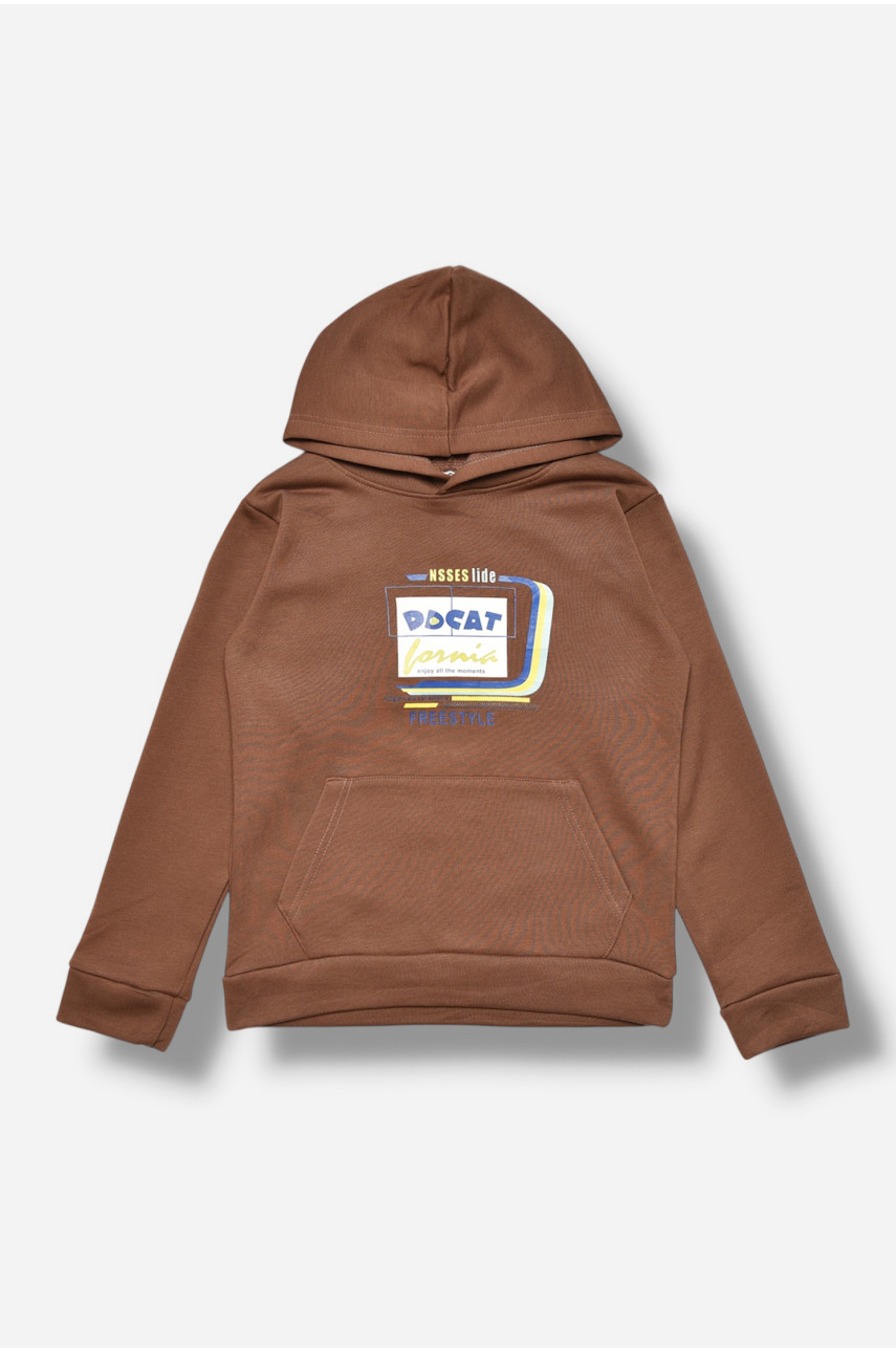 Свитшот детский для мальчика на флисе коричневого цвета 316 205984