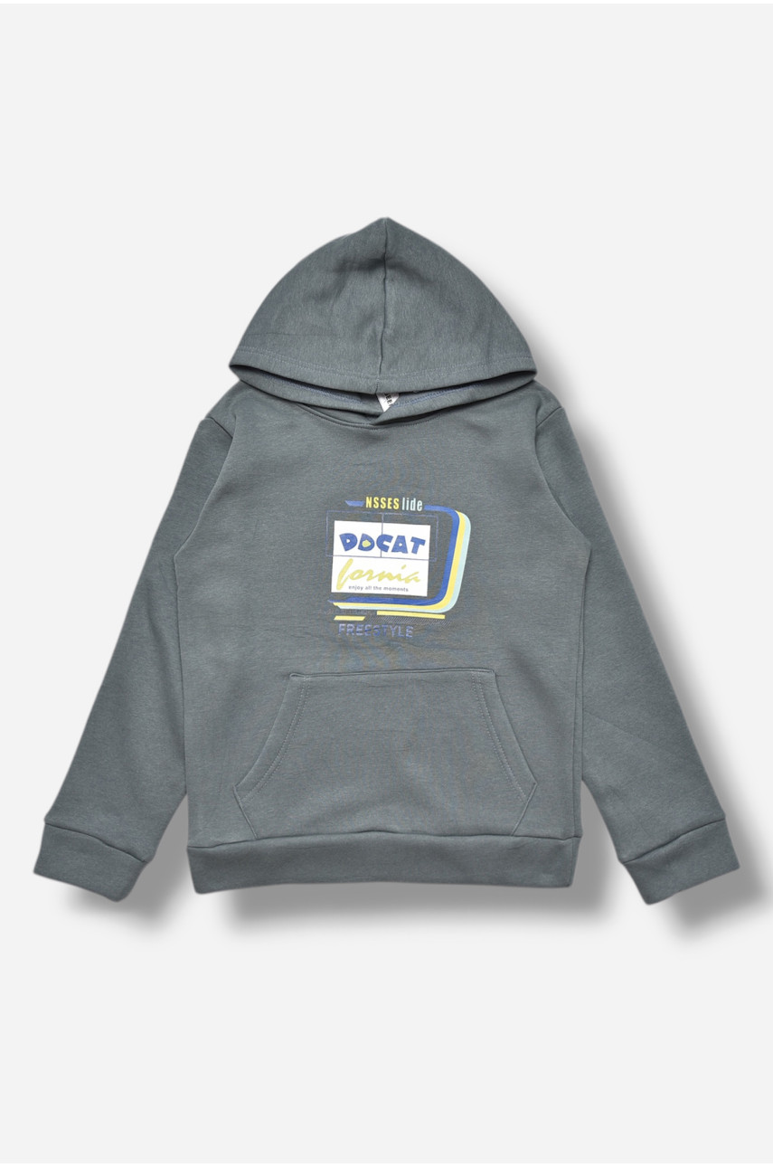 Свитшот детский для мальчика на флисе тёмно-серого цвета 316 205987