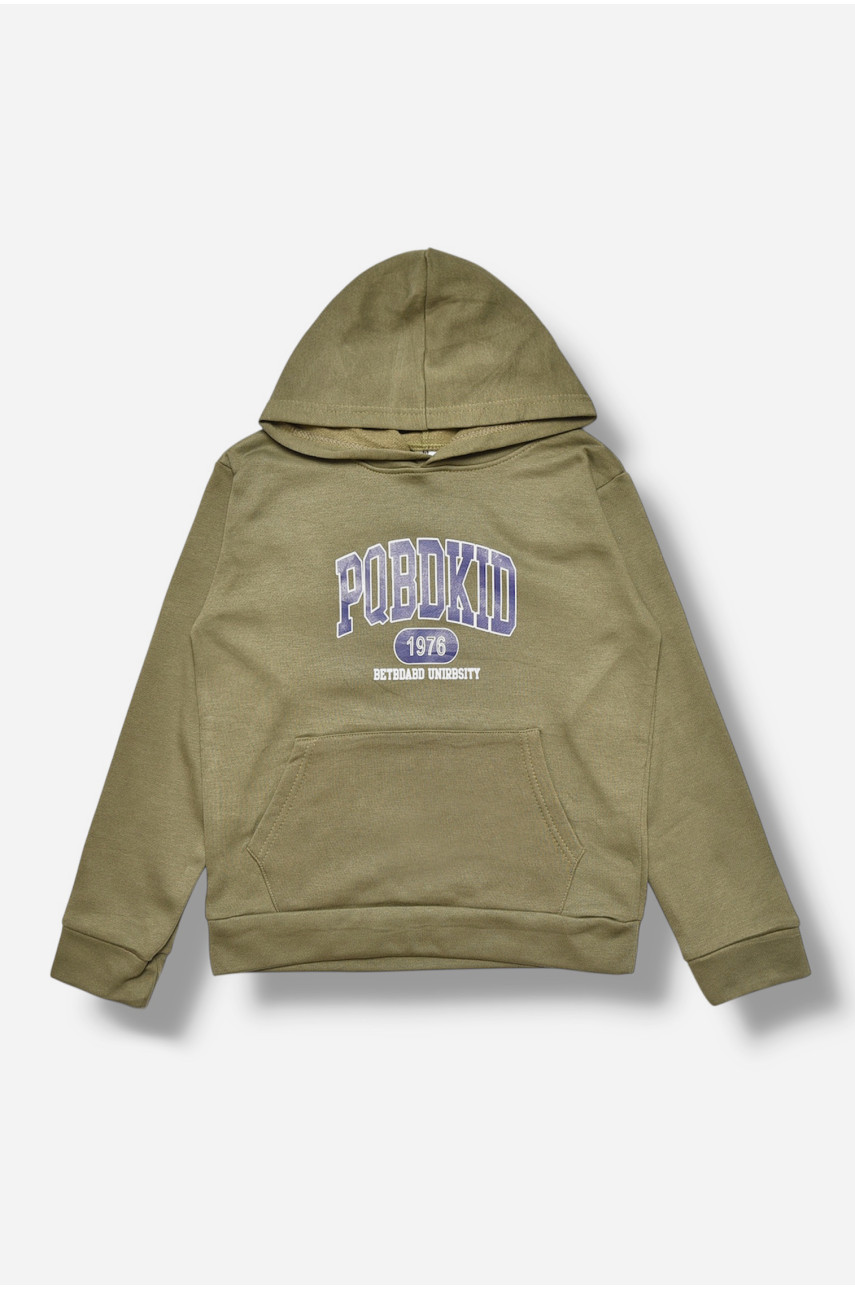 Свитшот детский для мальчика на флисе оливкового цвета 309 205993