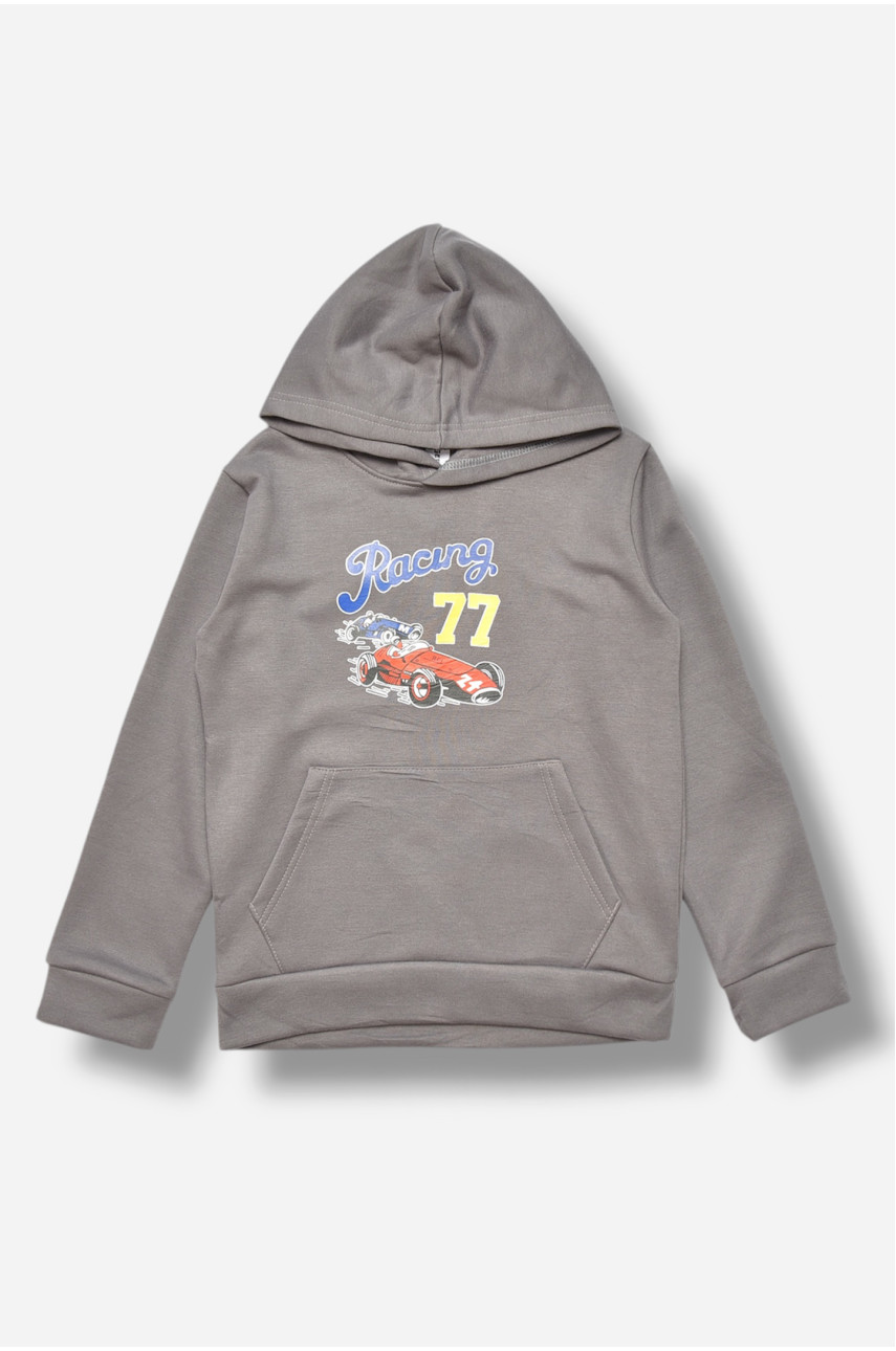 Свитшот детский для мальчика на флисе тёмно-серого цвета 312 206001