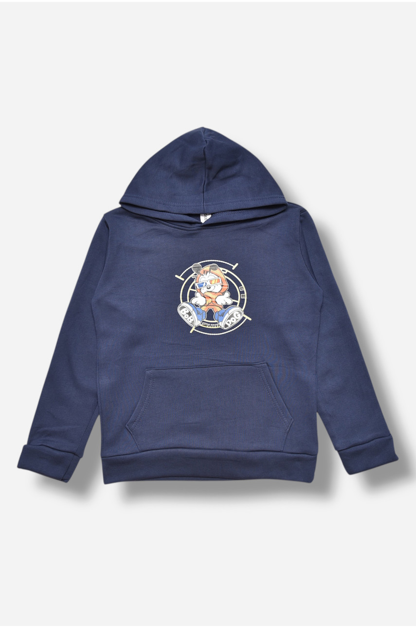 Свитшот детский для мальчика на флисе тёмно-синего цвета 306 206002