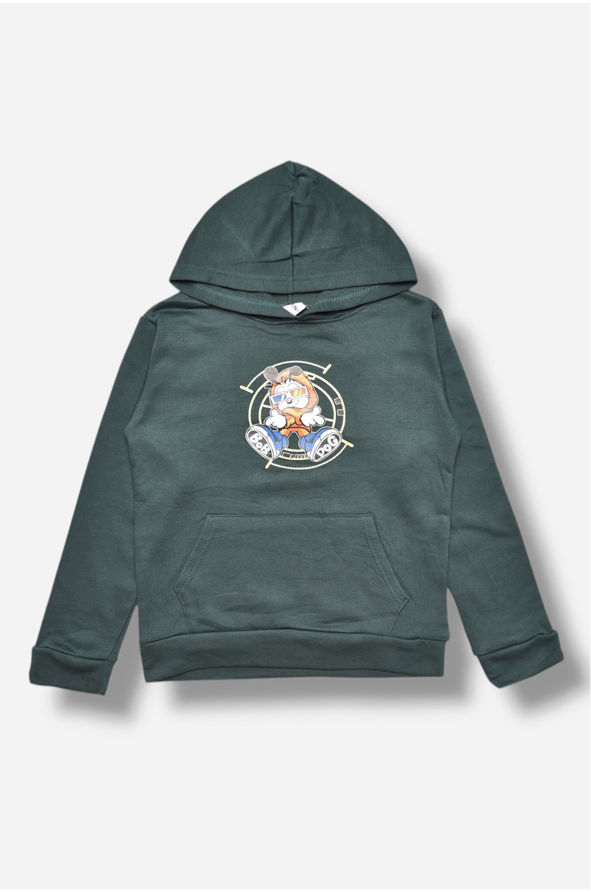 Свитшот детский для мальчика на флисе тёмно-зеленого цвета 306 206003