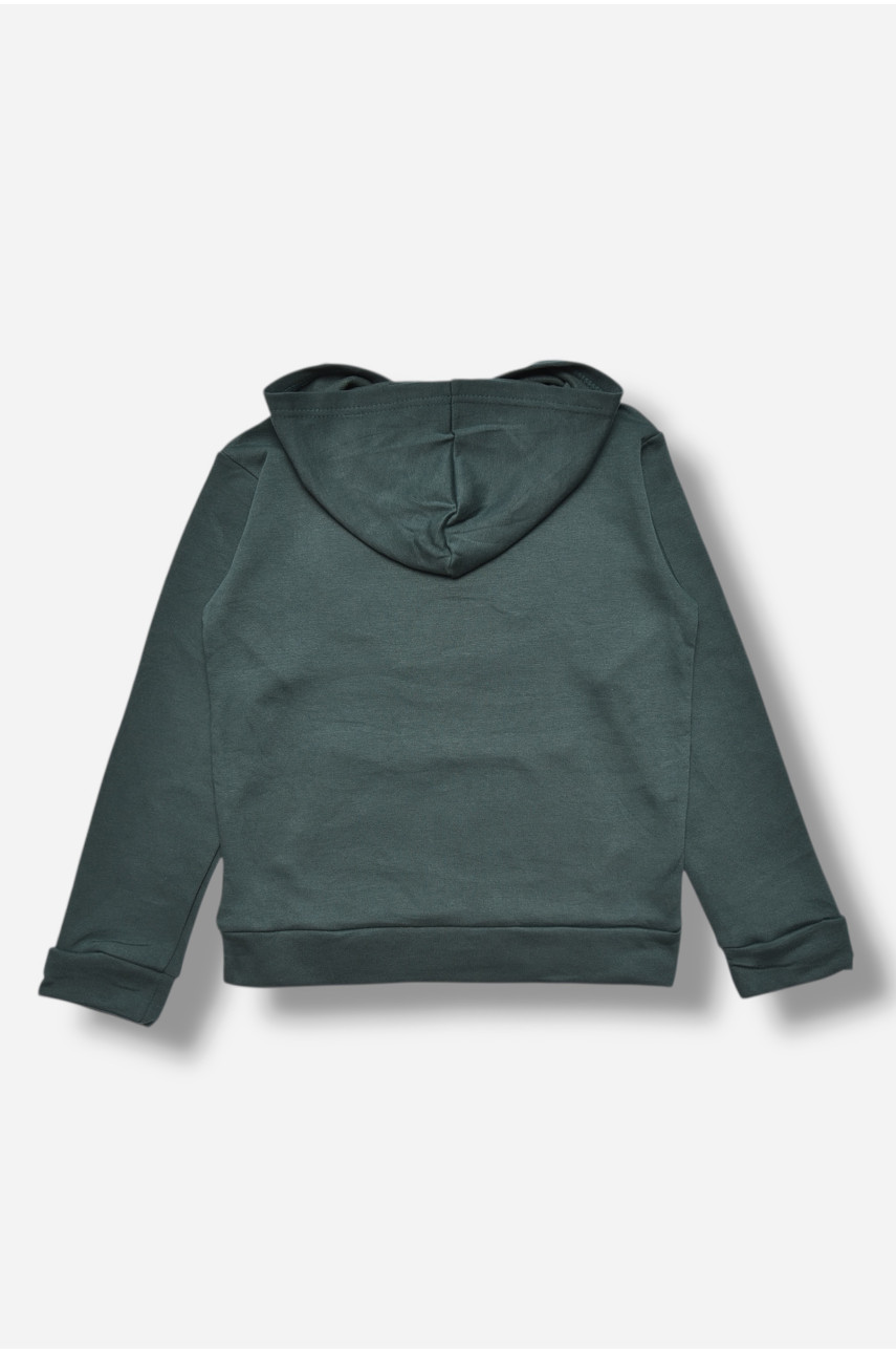 Свитшот детский для мальчика на флисе тёмно-зеленого цвета 306 206003