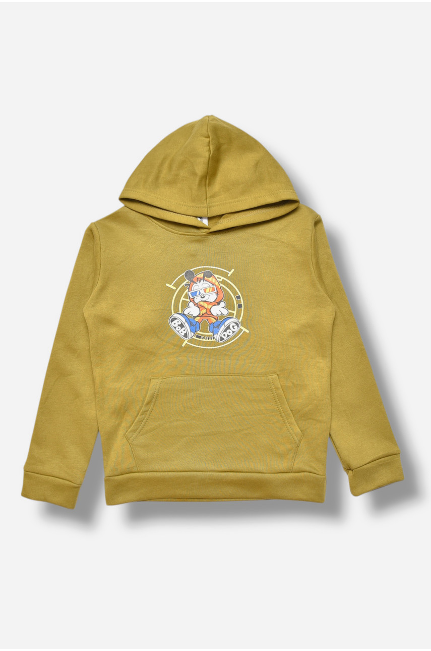 Свитшот детский для мальчика на флисе оливкового цвета 306 206005