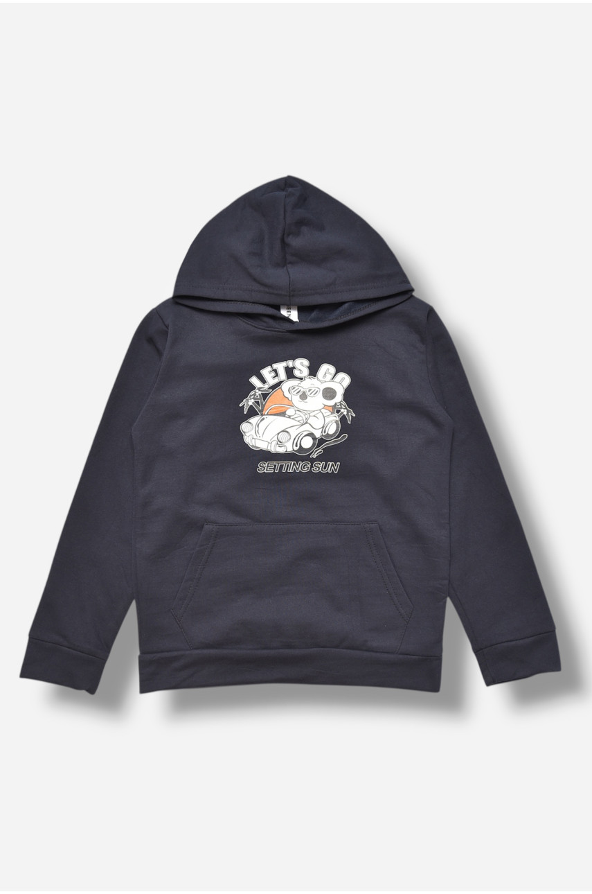 Свитшот детский для мальчика на флисе тёмно-синего цвета 322 206006