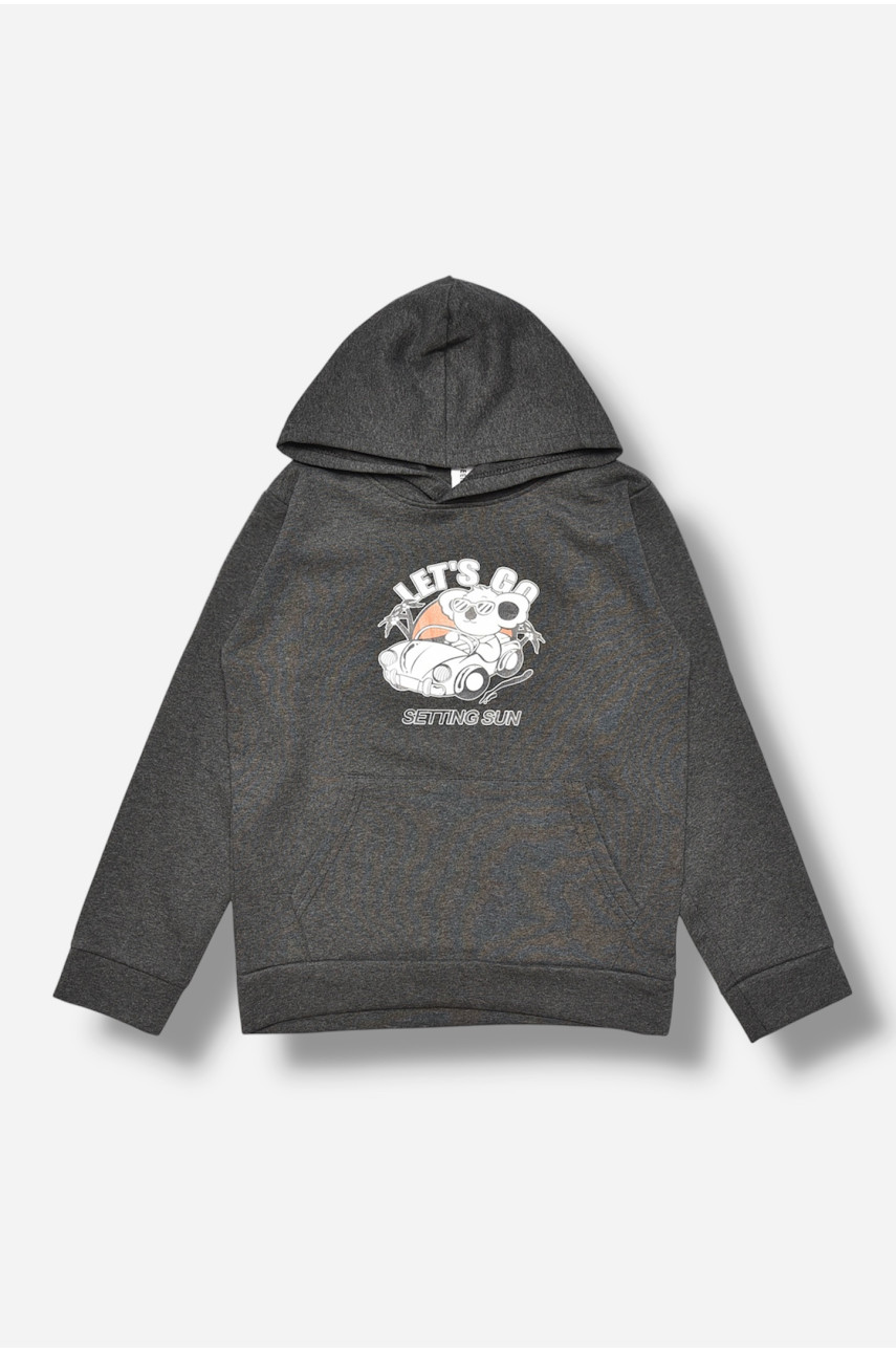 Свитшот детский для мальчика на флисе тёмно-серого цвета 322 206008