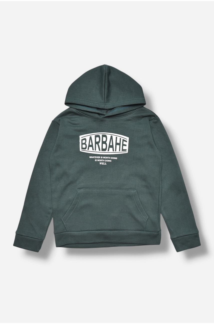 Свитшот детский для мальчика на флисе тёмно-зеленого цвета 308 206016