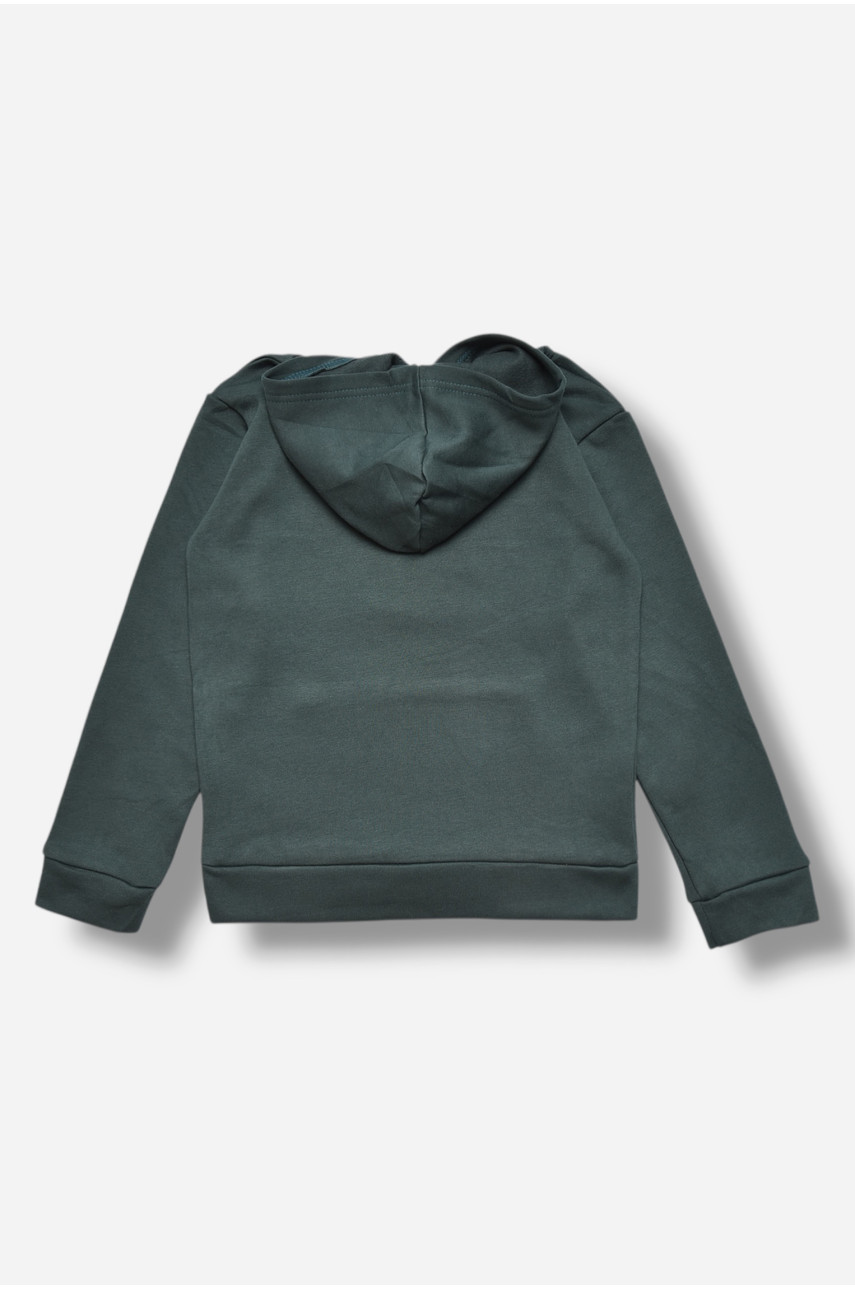 Свитшот детский для мальчика на флисе тёмно-зеленого цвета 313 206019