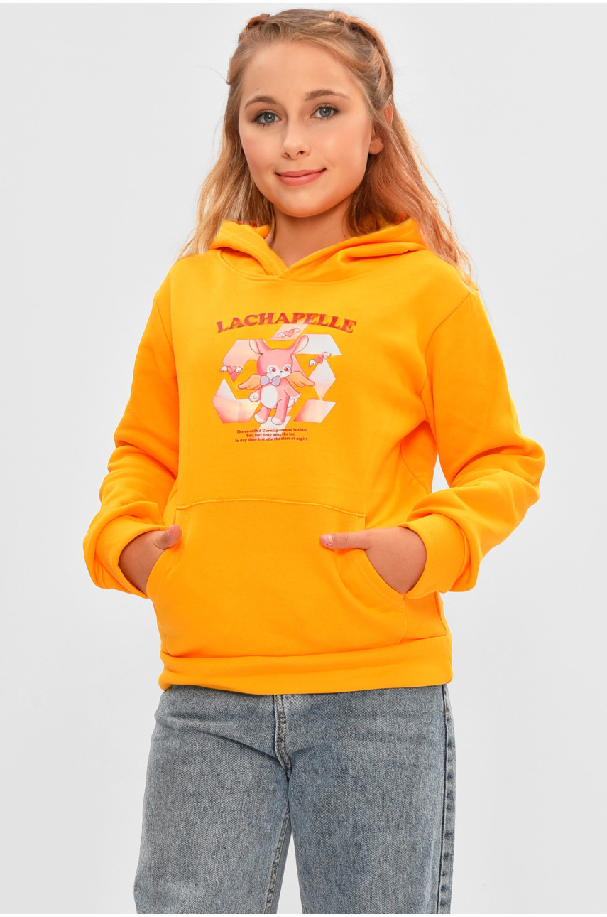 Свитшот детский для девочки на флисе оранжевого цвета 201 206022