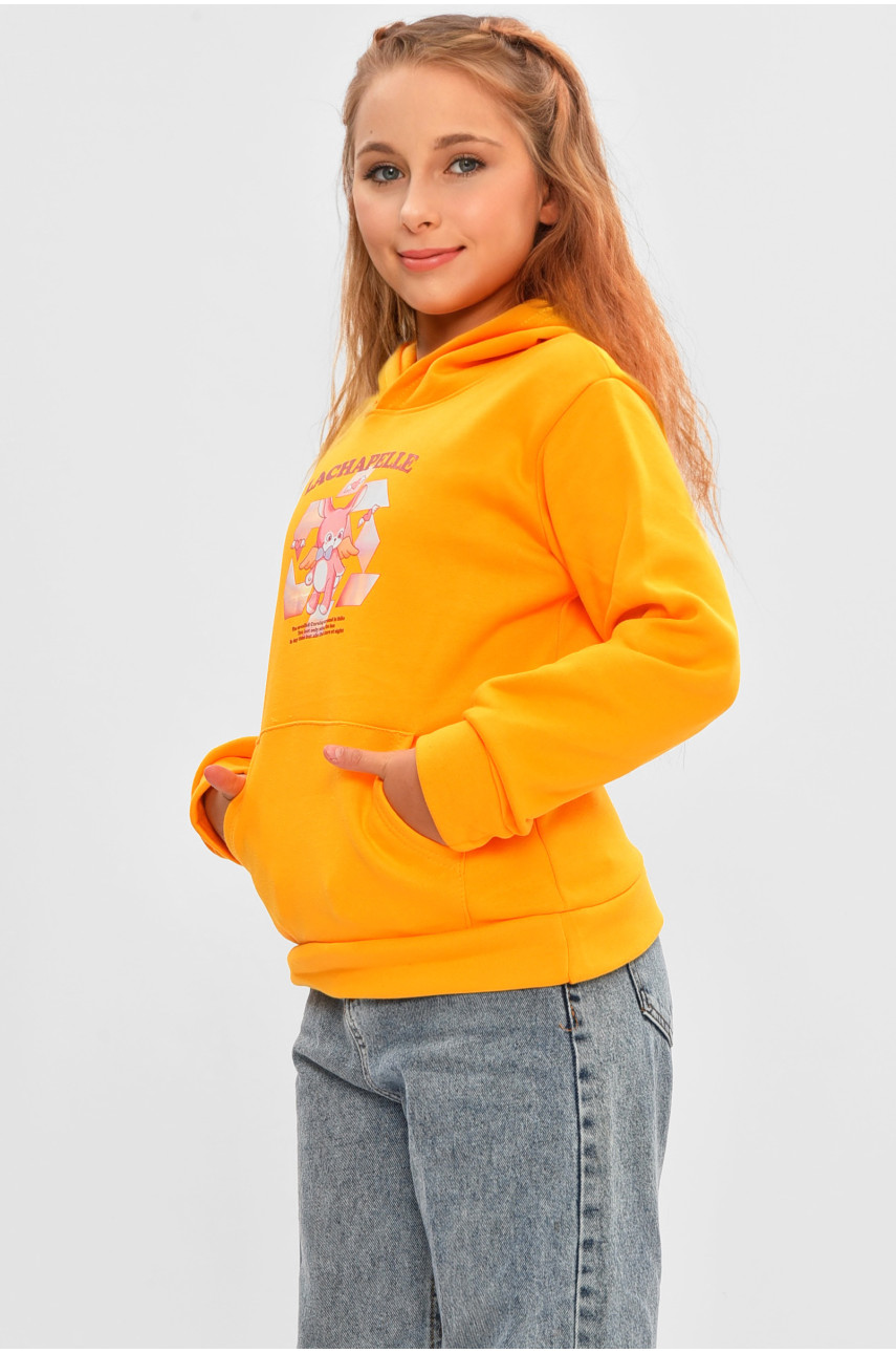 Свитшот детский для девочки на флисе оранжевого цвета 201 206022