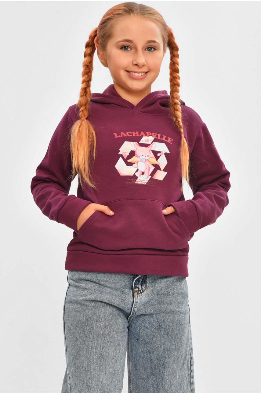 Свитшот детский для девочки на флисе тёмно-фиолетового цвета 201 206023