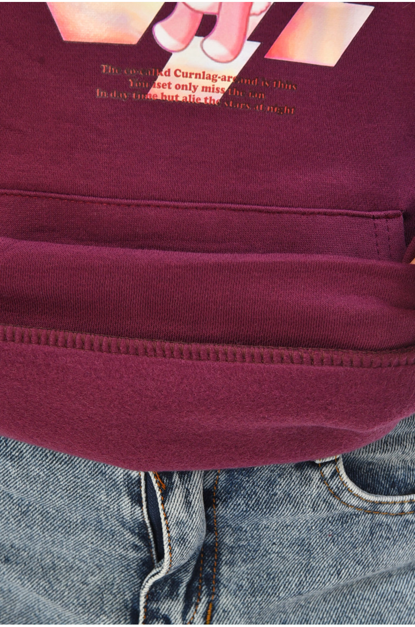 Свитшот детский для девочки на флисе тёмно-фиолетового цвета 201 206023