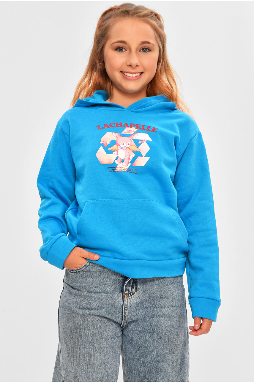Свитшот детский для девочки на флисе голубого цвета 201 206024