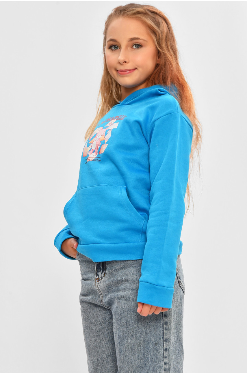 Свитшот детский для девочки на флисе голубого цвета 201 206024