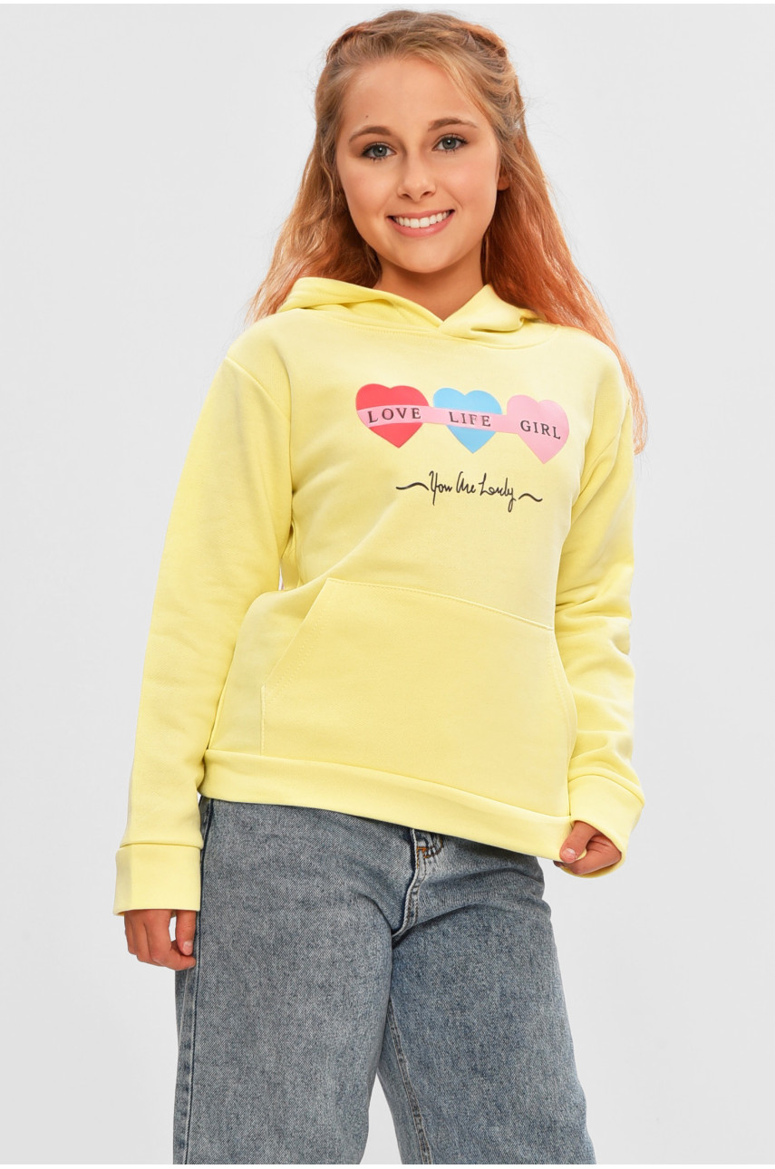 Свитшот детский для девочки на флисе жёлтого цвета 202 206029